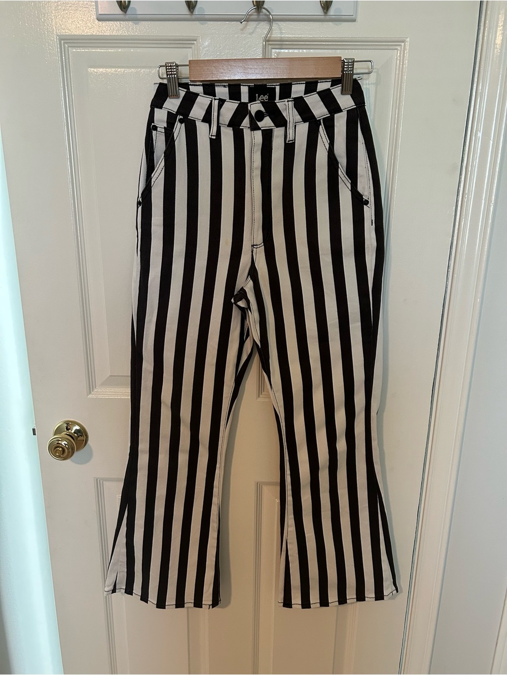 Lee Black and White Vertical Stripe Wide-Leg Jeans